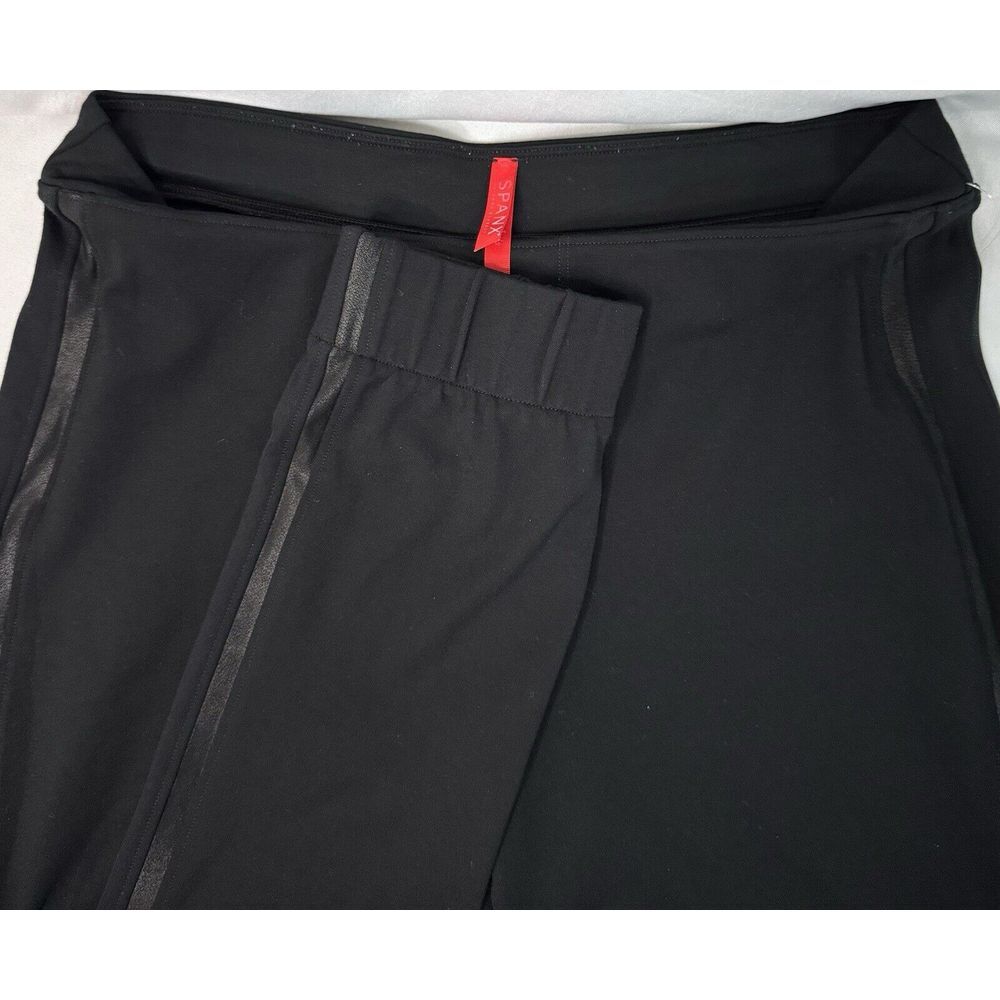 Spanx Womens M Black Track Legging Jogger Pants Crop Stretch Double Racing Strip